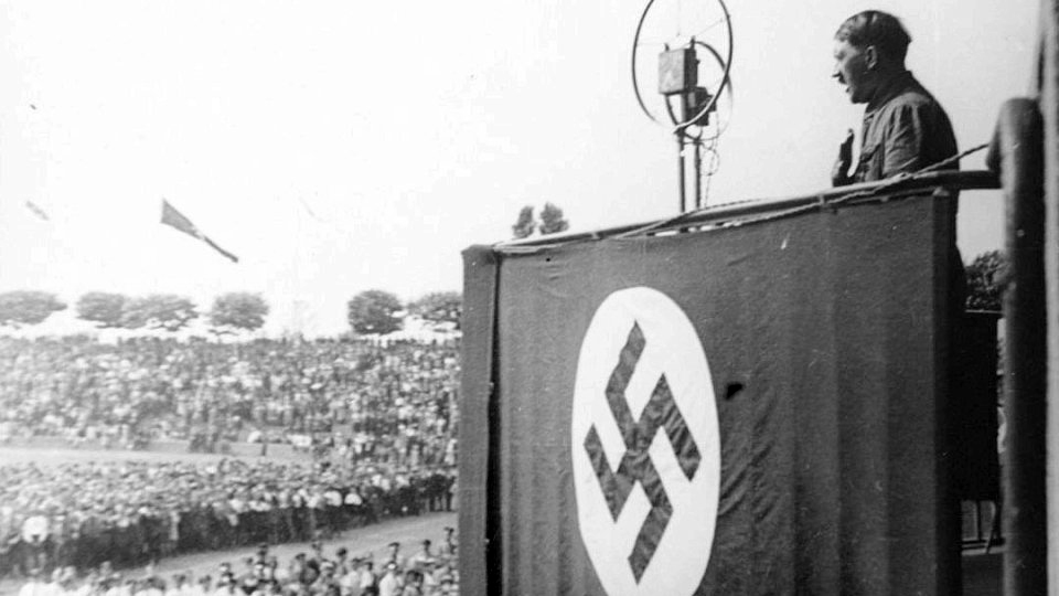 Adolf Hitler makes a speech in Wedauer Stadion in Duisburg